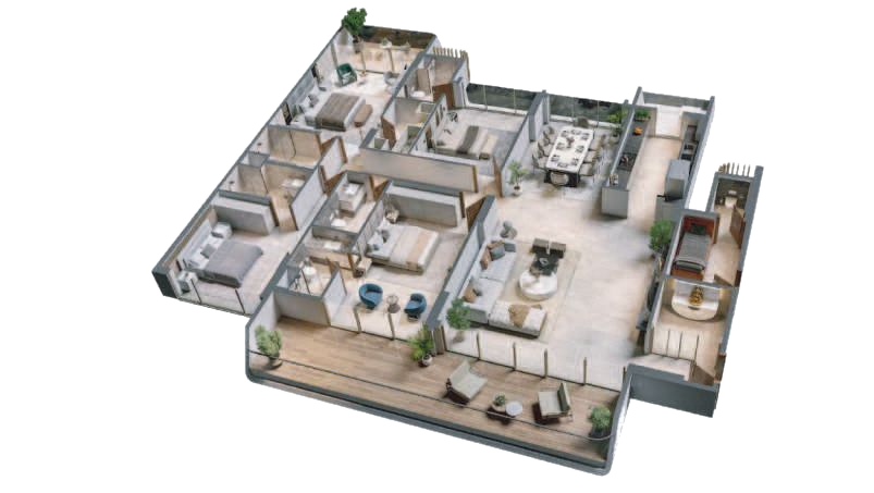 4 BHK with servant isometric floor plan, Tower 1 Unit A, Emami Aamod