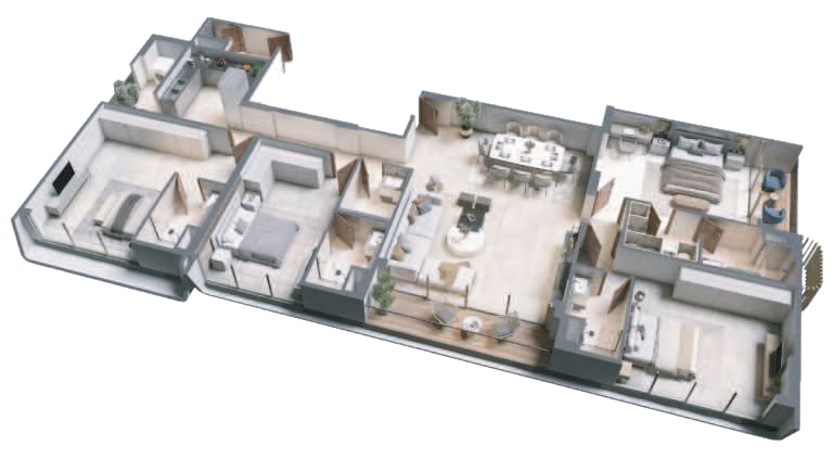 4 BHK with servant isometric floor plan, Tower 3 Unit B, Emami Aamod