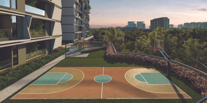 Rooftop basketball court and sports zone at Emami Aamod, New Alipore